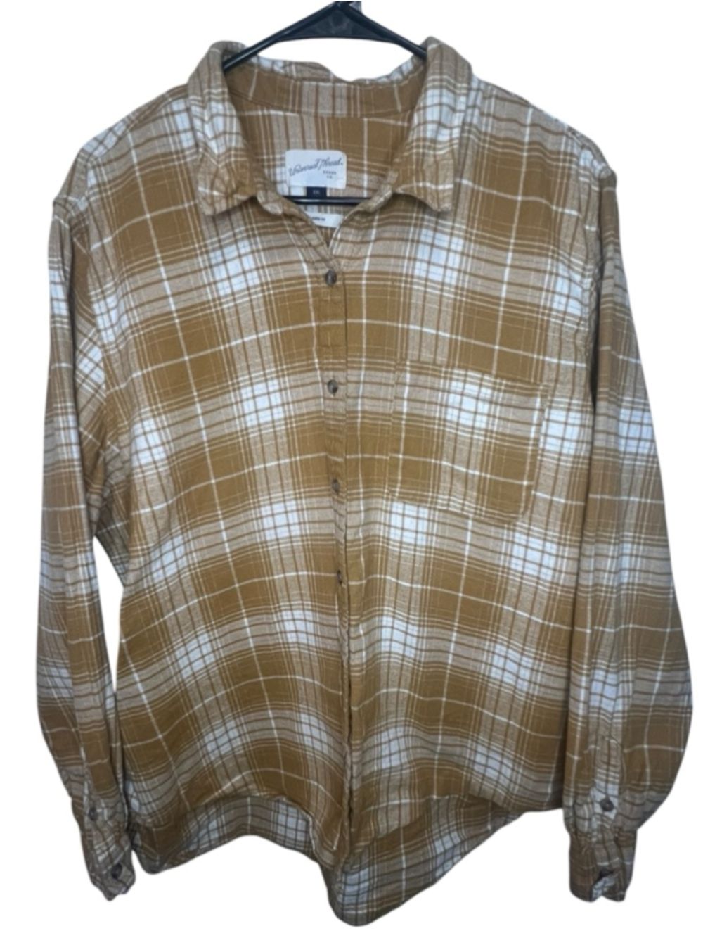Universal Thread Yellow Plaid Relaxed Fit Long Sleeve Flannel Button Down Shirt